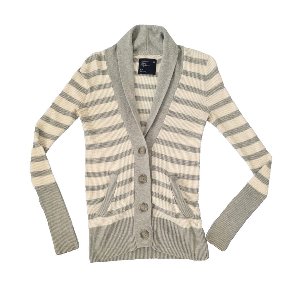 Y2K Aeropostale Striped Shawl Cardigan Sweater Size S Preppy Twee Academia